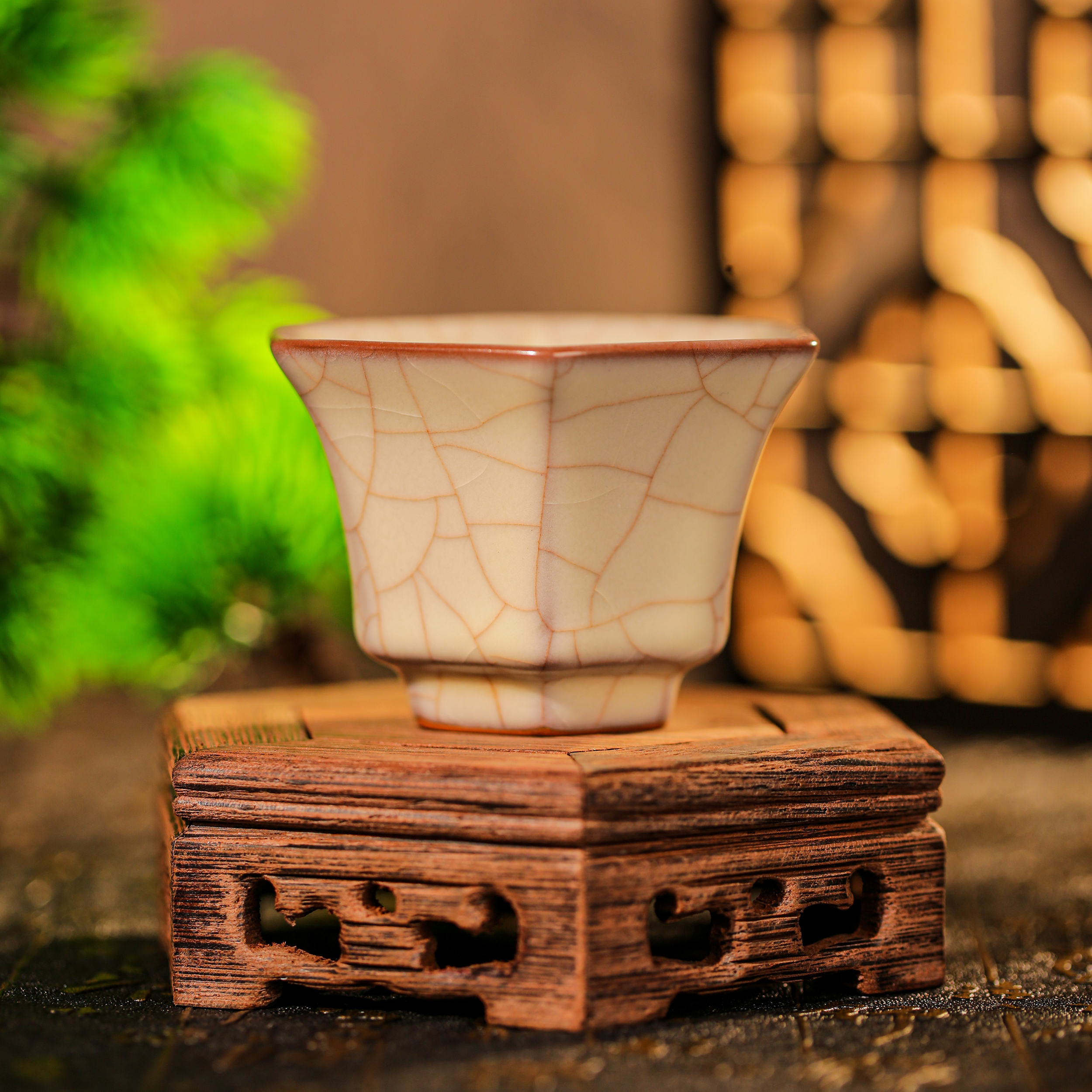 【西泠墨香上新】龙泉传世哥窑六方杯HX0426a