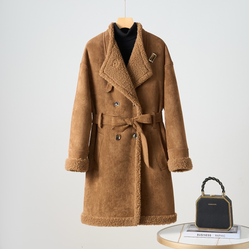 100%绵羊毛外套2025冬季新品长款翻领拉链时尚保暖设计感奢华原创