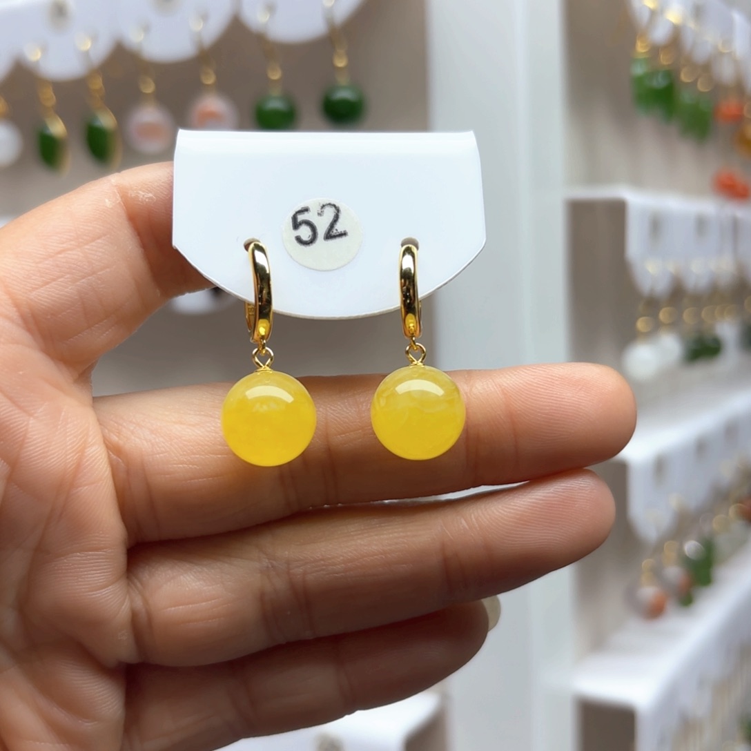 蜜蜡耳饰银S925镶嵌蜜蜡