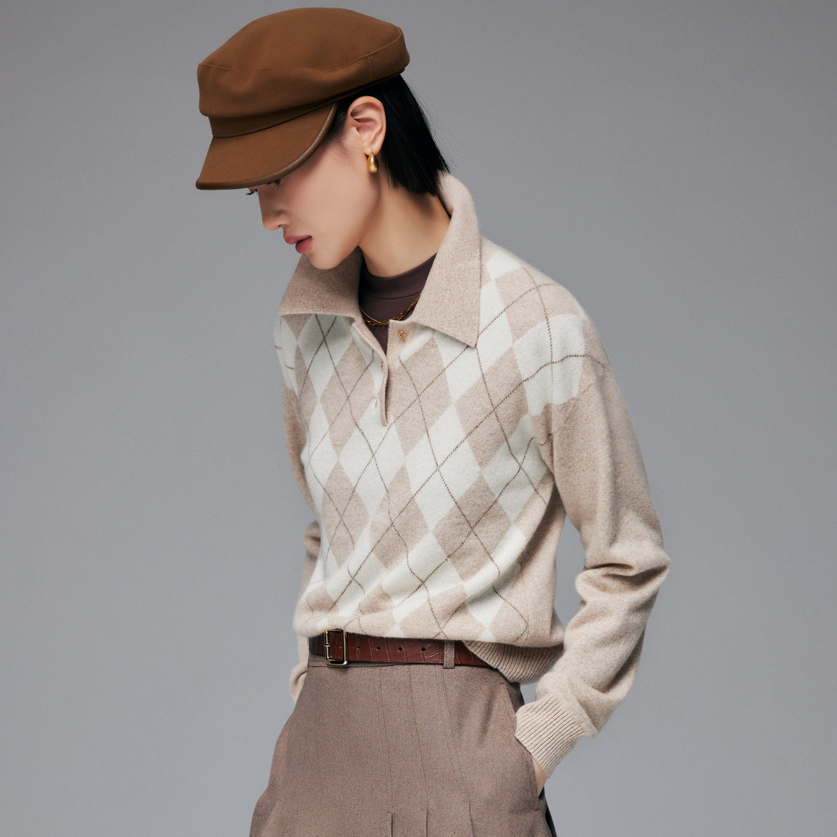 PALUOPO/帕罗山羊绒翻领女衫ET23218R-A