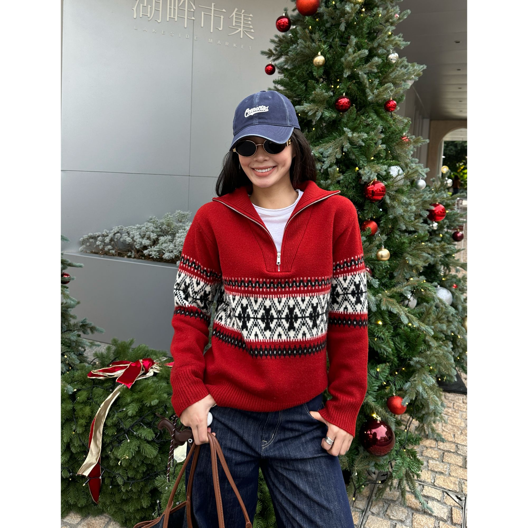 Yihouse【赫拉世纪】澳毛新款立领半拉链费尔岛条纹毛衣Y8789