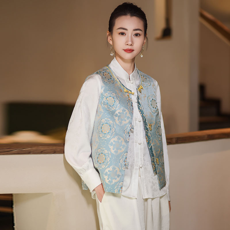 宝花奔鹿贵气轻奢宋锦马夹2025早春新款新中式国风马甲女复古马甲