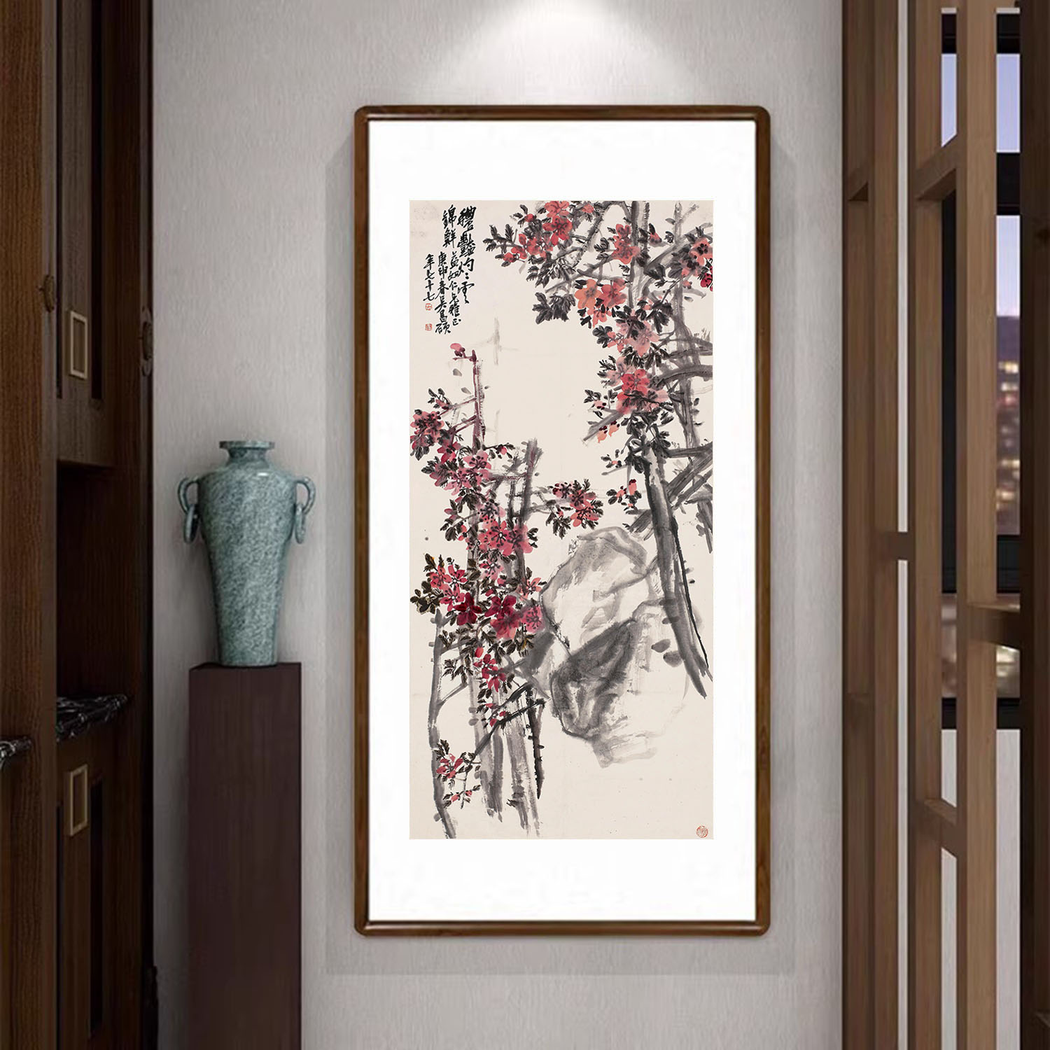 荷花牡丹挂画新中式装饰画客厅入户门玄关壁画餐厅书房国画水墨画