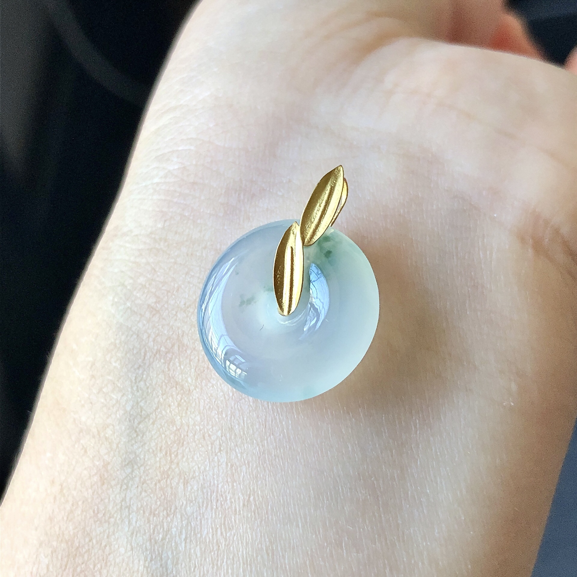 缅甸天然A货翡翠18k金镶嵌老坑冰种飘花平安扣吊坠20.8/15.7/5