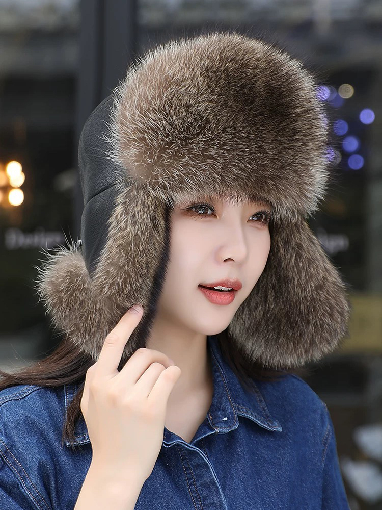 冬季男女同款情侣款美洲貉毛飞机帽雷锋帽加厚保暖护耳帽