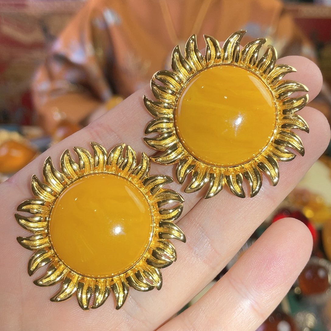 蜜蜡耳钉银S925镀金镶嵌22克