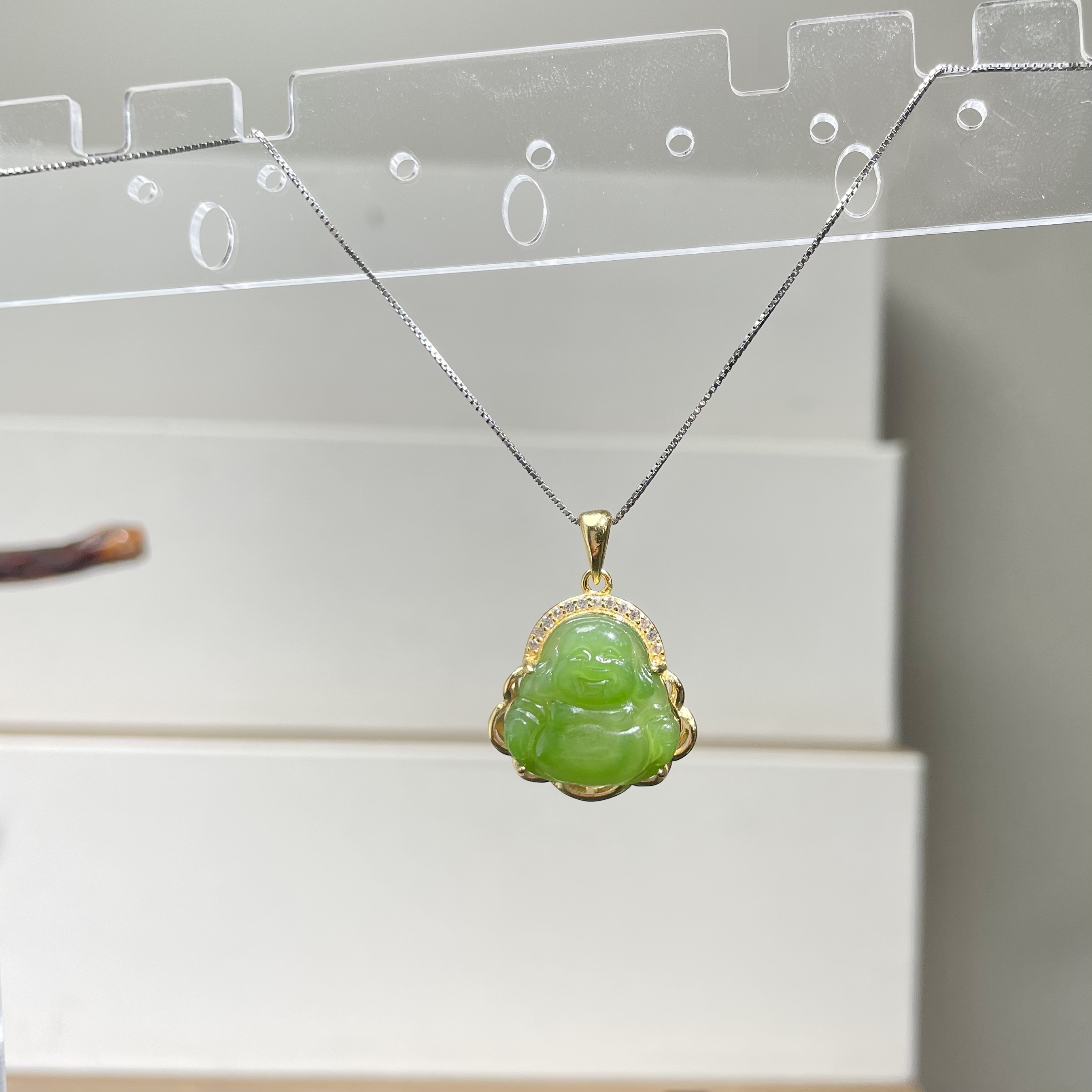 苹果绿碧玉佛公s925吊坠 简洁扣 KT24110108