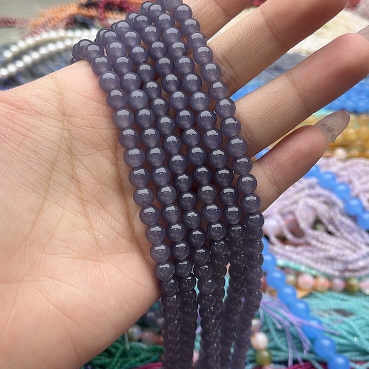 玛瑙/玉髓珠宝半成品未镶嵌一条6mm左右烟紫和田