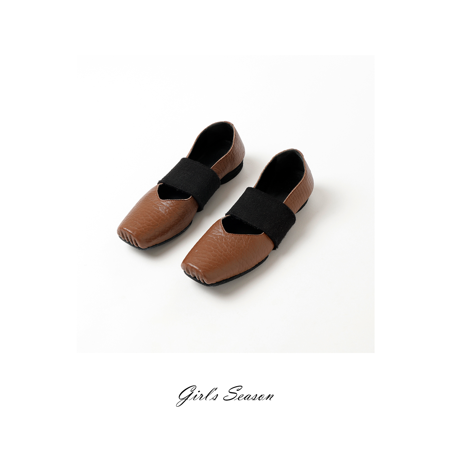 大象纹玛丽珍 孟加拉小牛皮 方头松紧带猪鼻子芭蕾单鞋 QSA3021