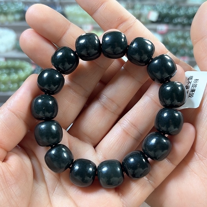 和田玉手链未镶嵌新疆黑青老型卡15