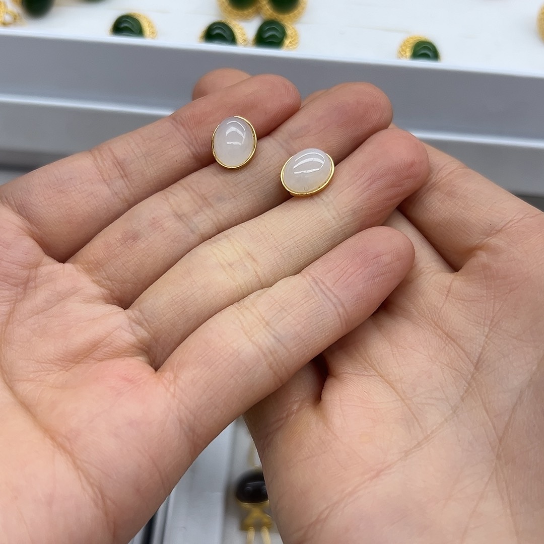 银S925镶嵌和田玉耳饰