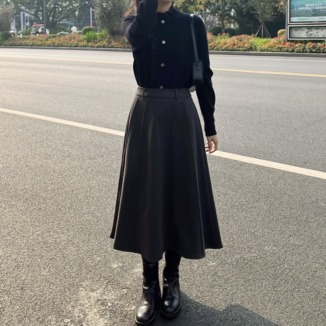 高腰显瘦A字伞裙秋冬季韩版气质百搭垂感中长半身裙