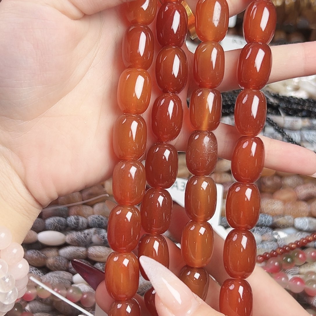 玛瑙/玉髓合金珠宝半成品a350 13*18m 新年玛瑙桶珠一条无裂！