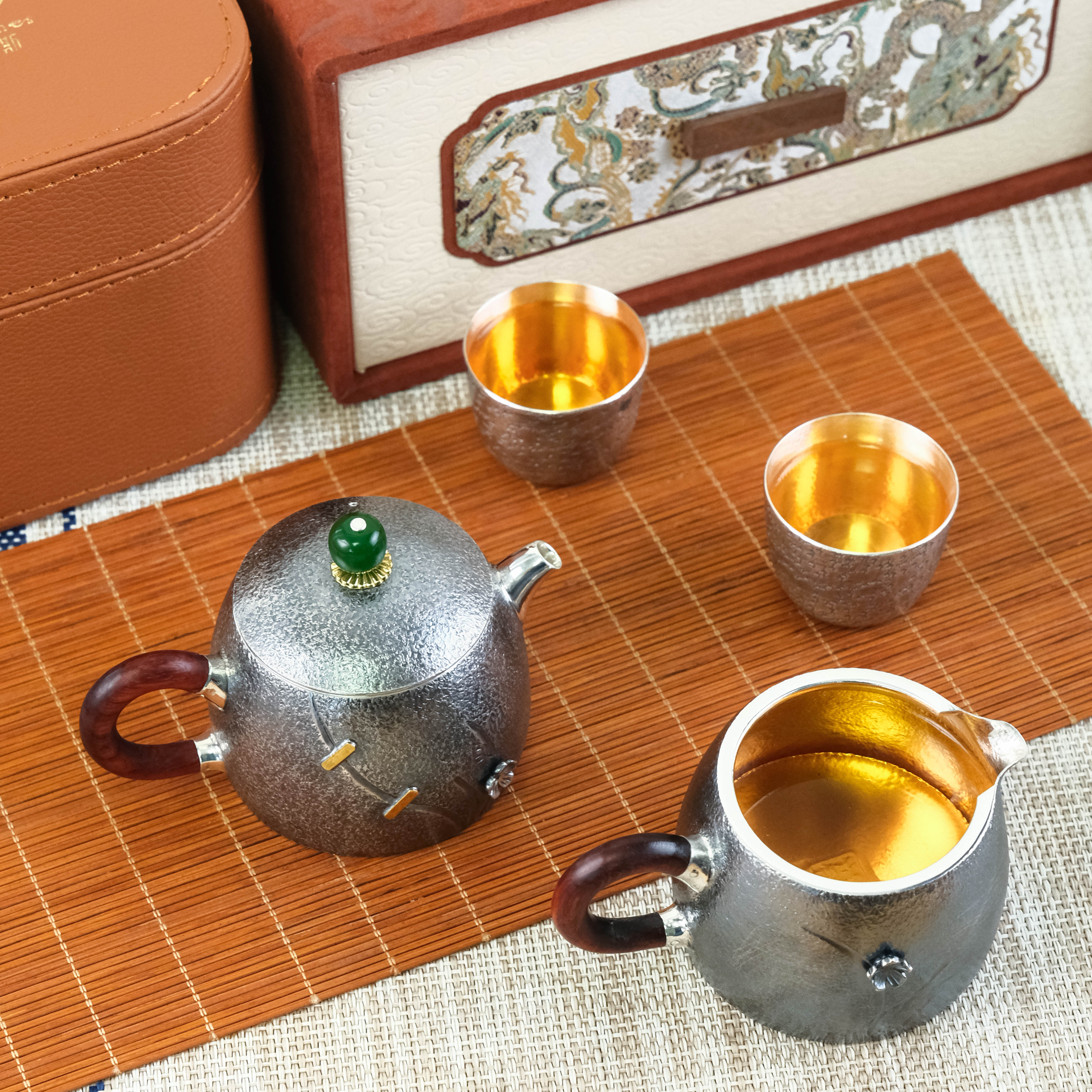 壶尔摩斯《兰香》套组一壶两杯一公道纯手工足银999茶具套组