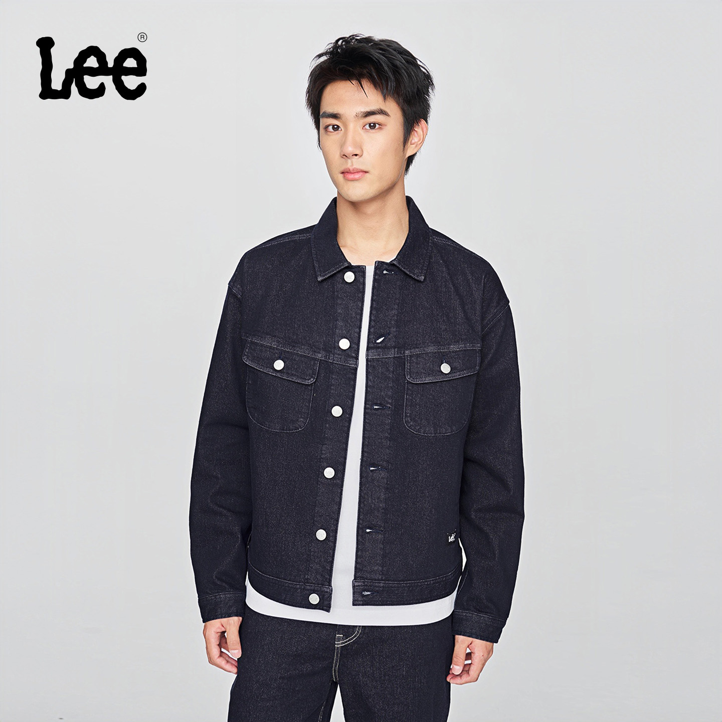 【加厚磨毛牛仔夹克】Lee25秋冬舒适翻领不易褪色深蓝色外套男保暖