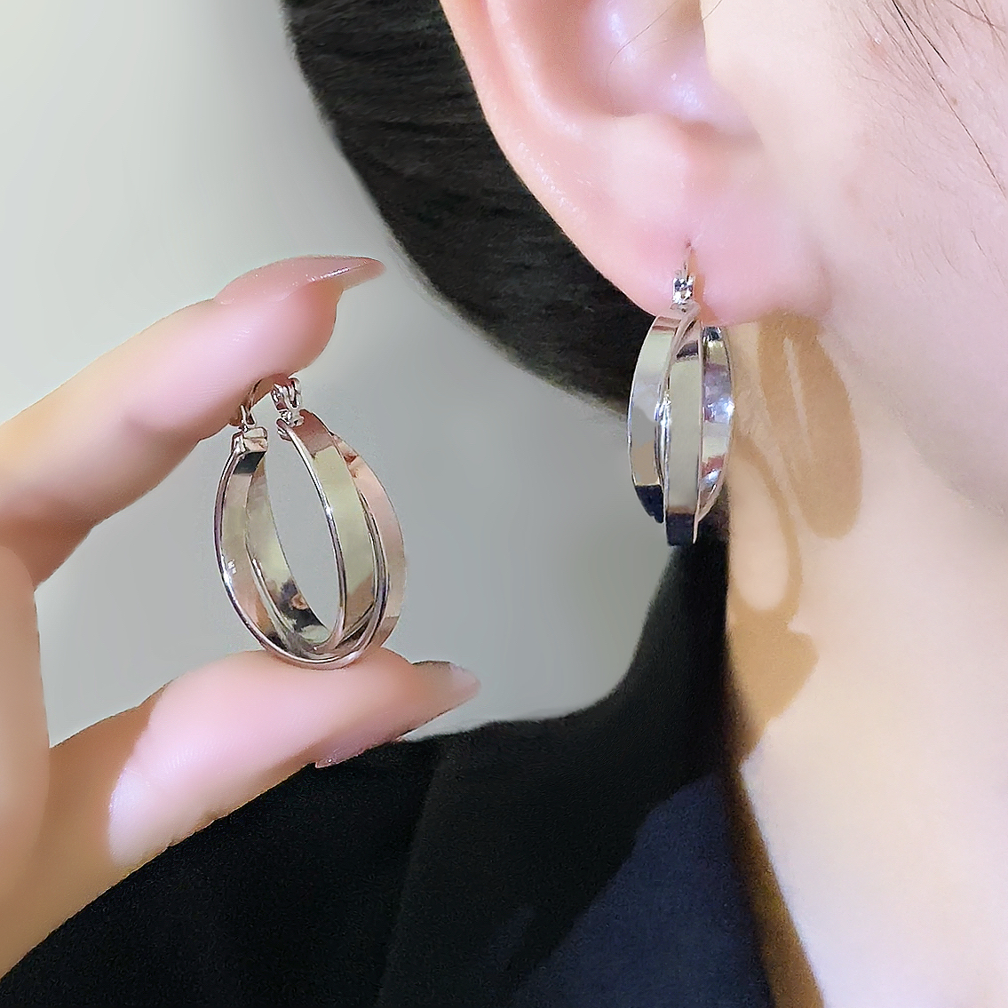 铜合金耳饰 小众设计感气质韩系时尚轻奢百搭交叉圈圈耳环1176