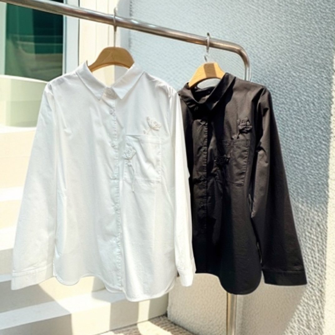 《水淼》2026新款贴花大开叉衬衫2179立体简约时尚百搭