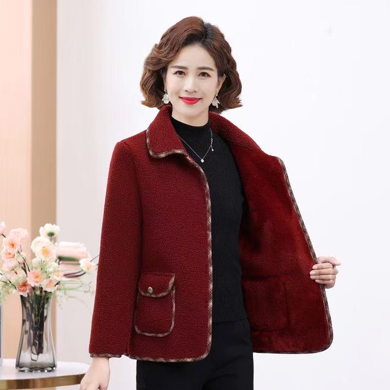 【丽姐家】秋冬加绒加厚翻领外套妈妈装时尚洋气冬季宽松上衣