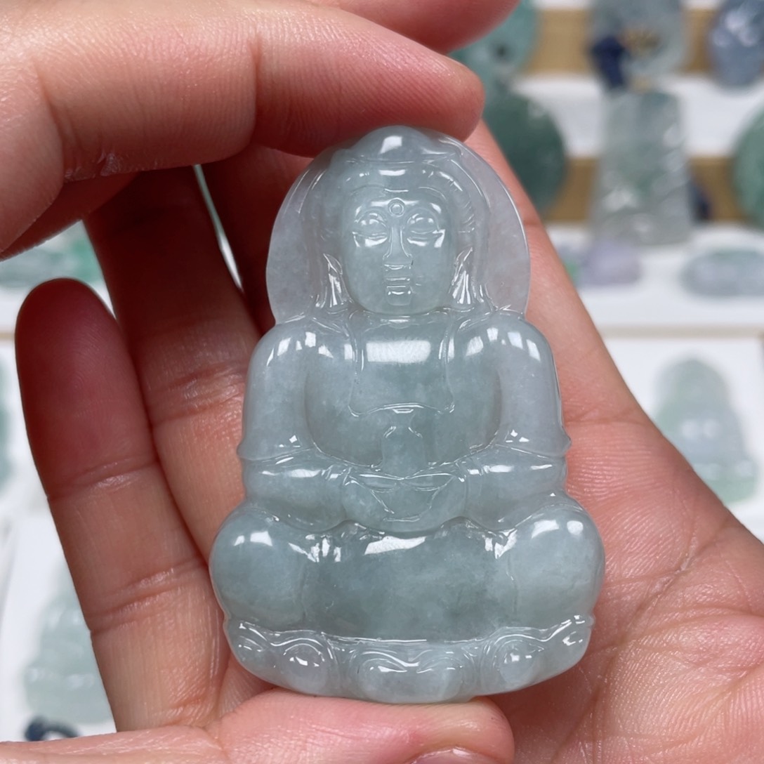 翡翠颈饰未镶嵌天然翡翠A货观音F3号