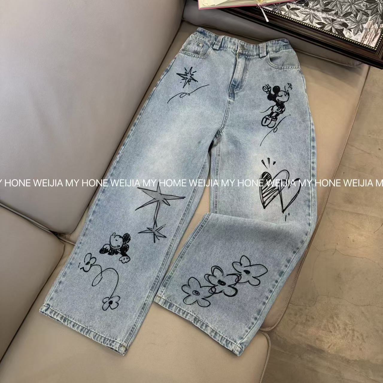 【WJ】春款 玉 50250 卡通印花涂鸦阔腿牛仔裤（2-6）