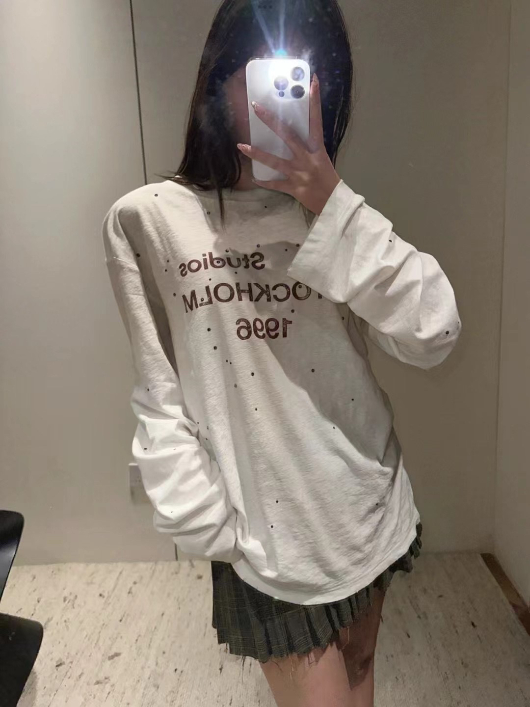 SANSIS 顶up！圆领做旧磨边脏脏基础 钻长袖