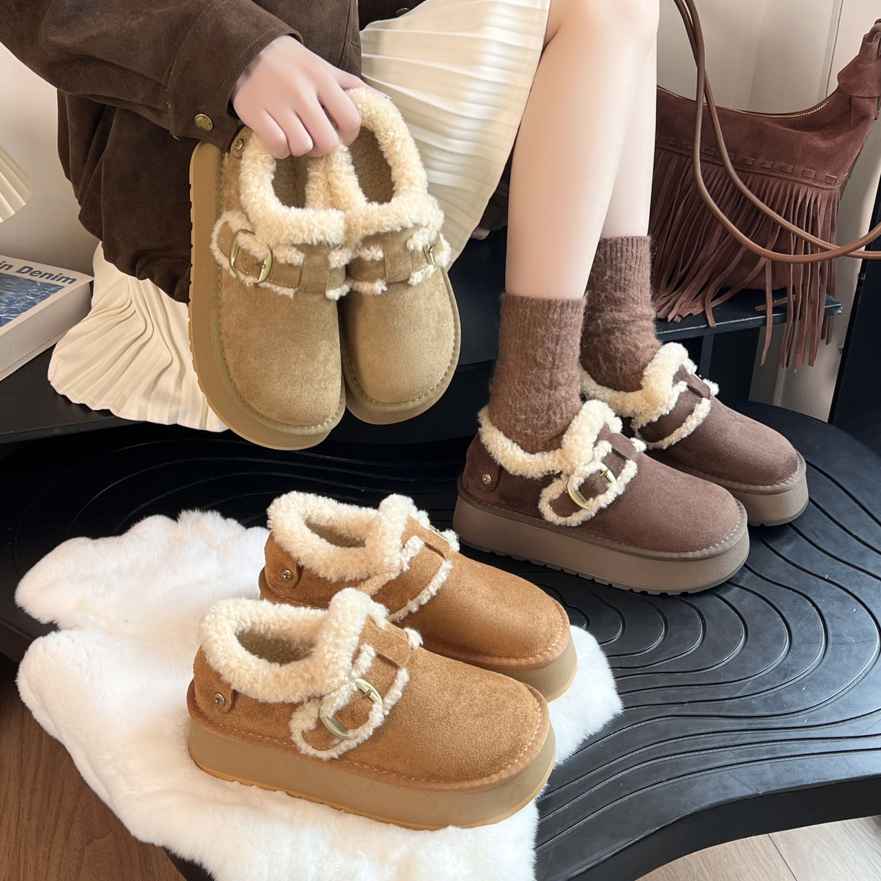 【25秋冬新款】复古博肯新款保暖厚底增高防滑百搭棉鞋休闲雪地靴