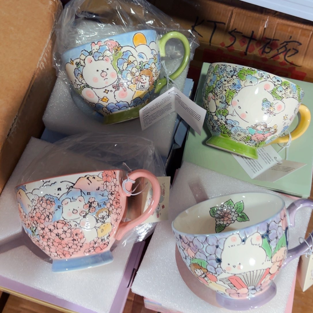 陶瓷蓝家重工兔子浮雕马克杯一个颜色备注