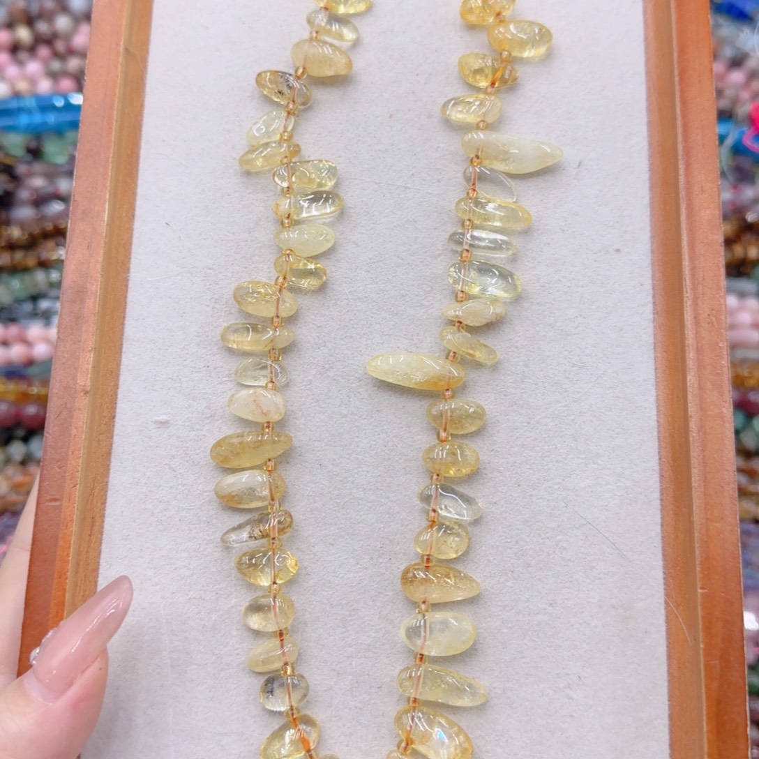 玛瑙/玉髓未镶嵌珠宝半成品巴西原矿黄水晶边孔一条特价