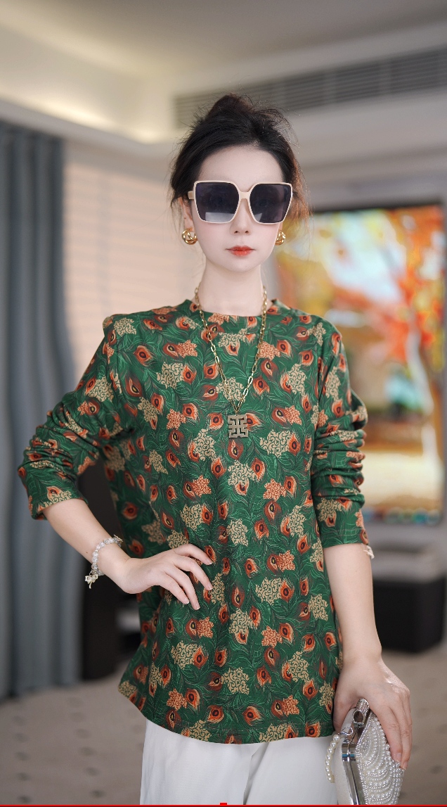 [绿色凤眼]]25年新款秋冬保暖透气不掉色印花加厚洋气女士打底衫