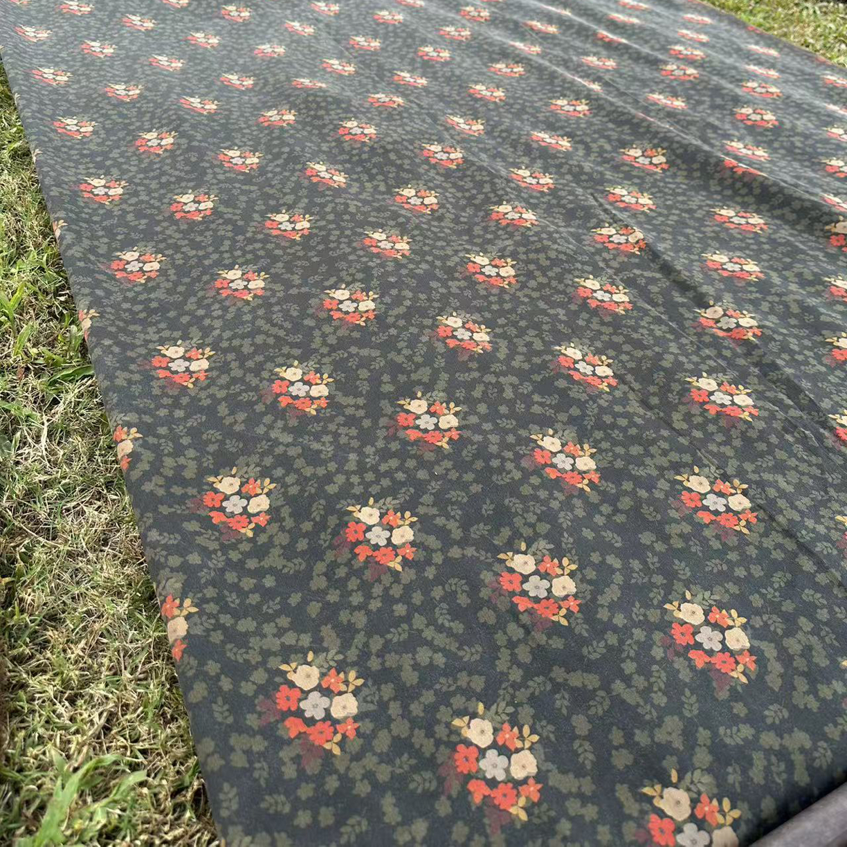 【莨丝智友】[五朵小红花] 前喷 加厚素绉缎 香云纱0.5米 td10001