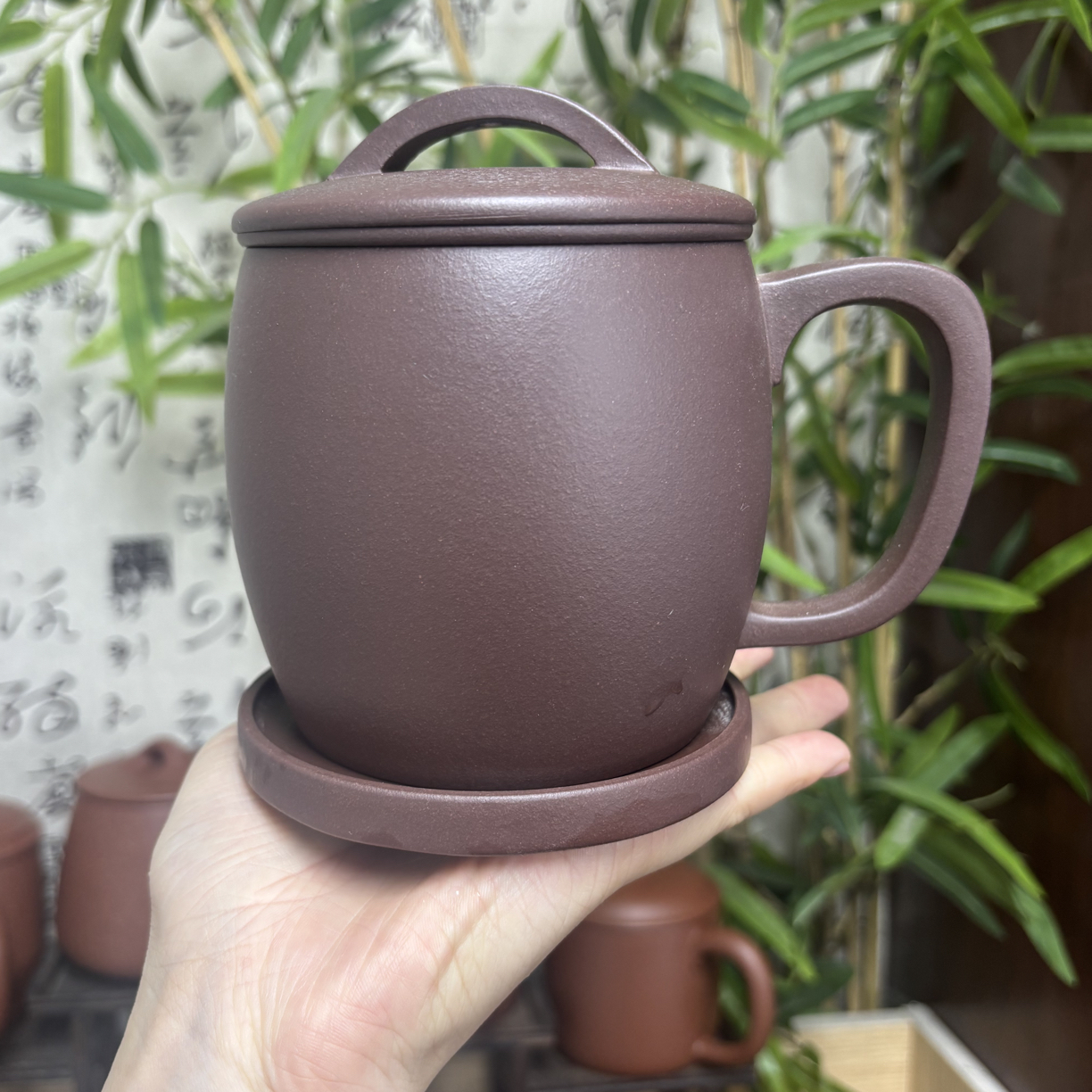 宜兴原矿湖㳇底槽青汉瓦四件套办公杯（550CC）