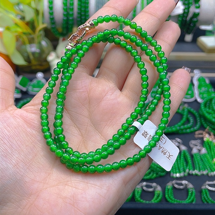 翡翠颈饰未镶嵌杭*圆珠项链4