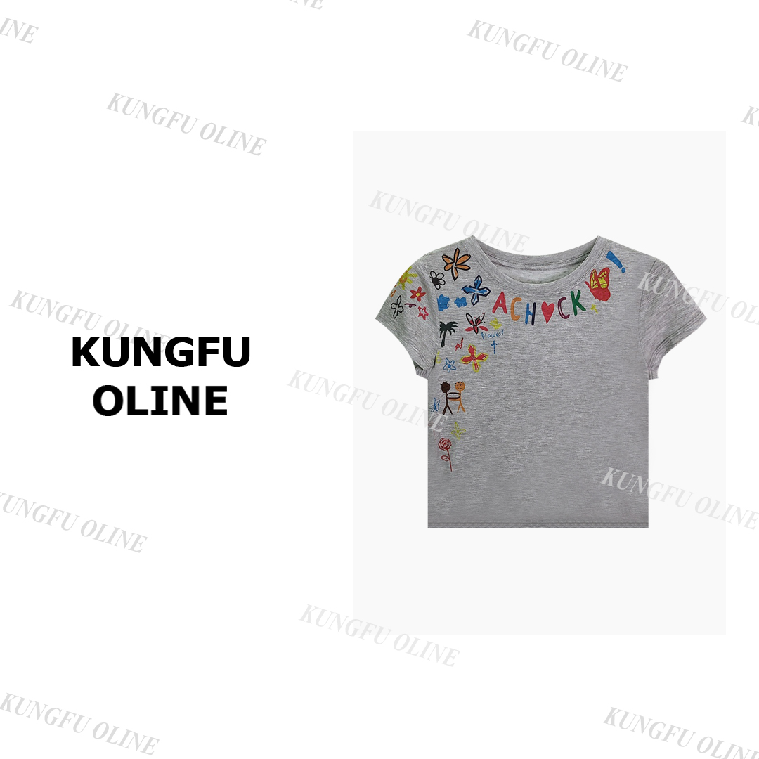 【小花字母】T0147天丝亚麻卡通轻奢休闲风夏季T恤短袖打底女士