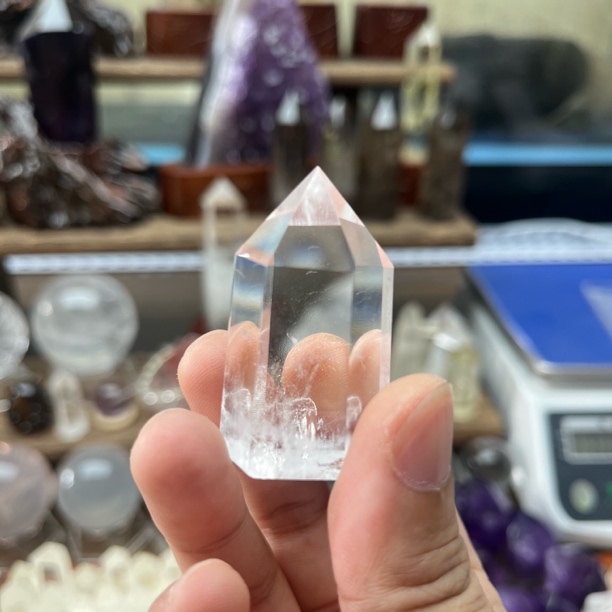 天然巴西白水晶单尖六棱能量柱