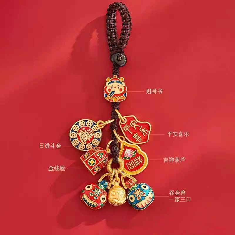 吞金沙金古法钥匙扣挂饰财神爷一家三口高档四口汽车挂小财神挂件