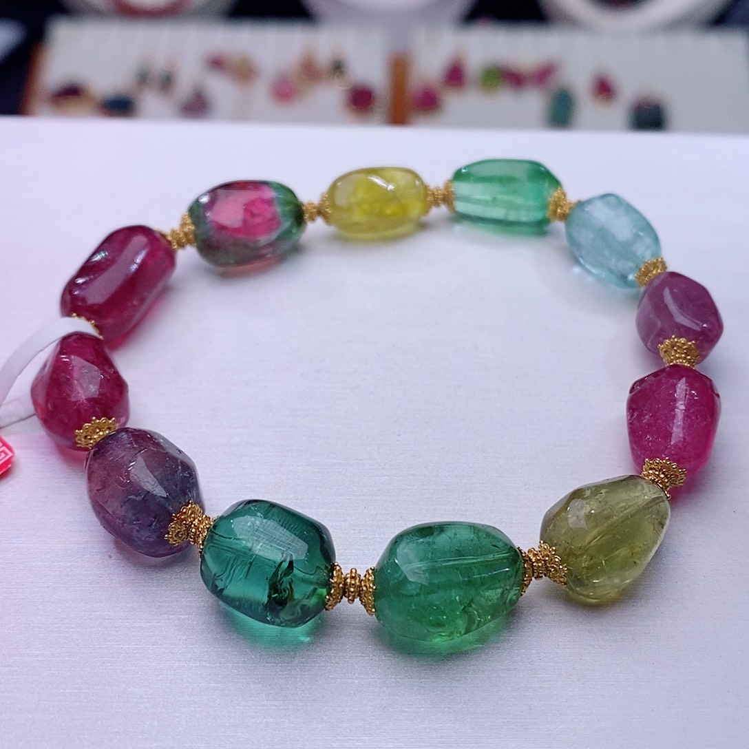 碧玺手链18K金镶嵌碧玺手链