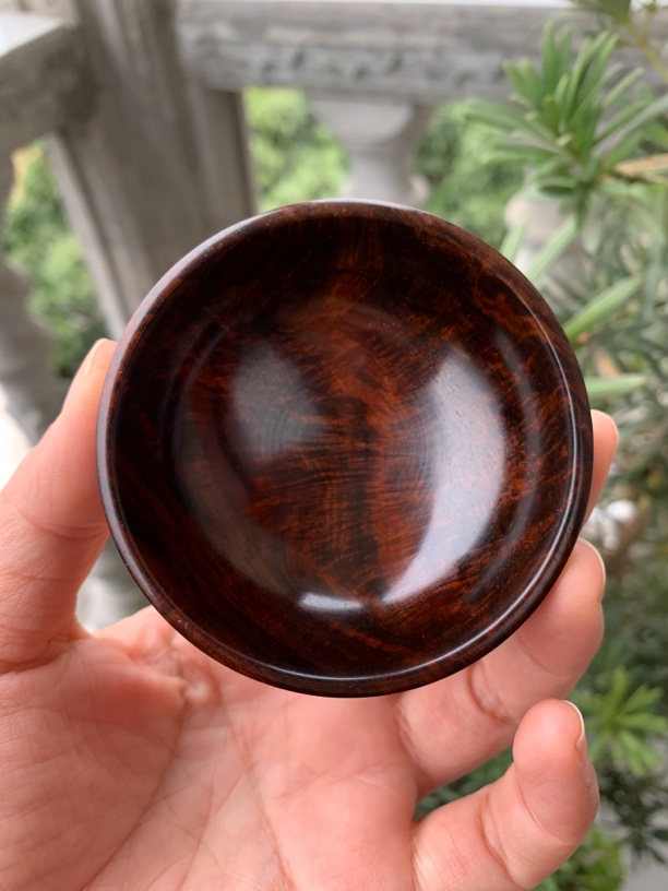 交趾黄檀水波纹精磨烫蜡小茶杯把玩件摆件