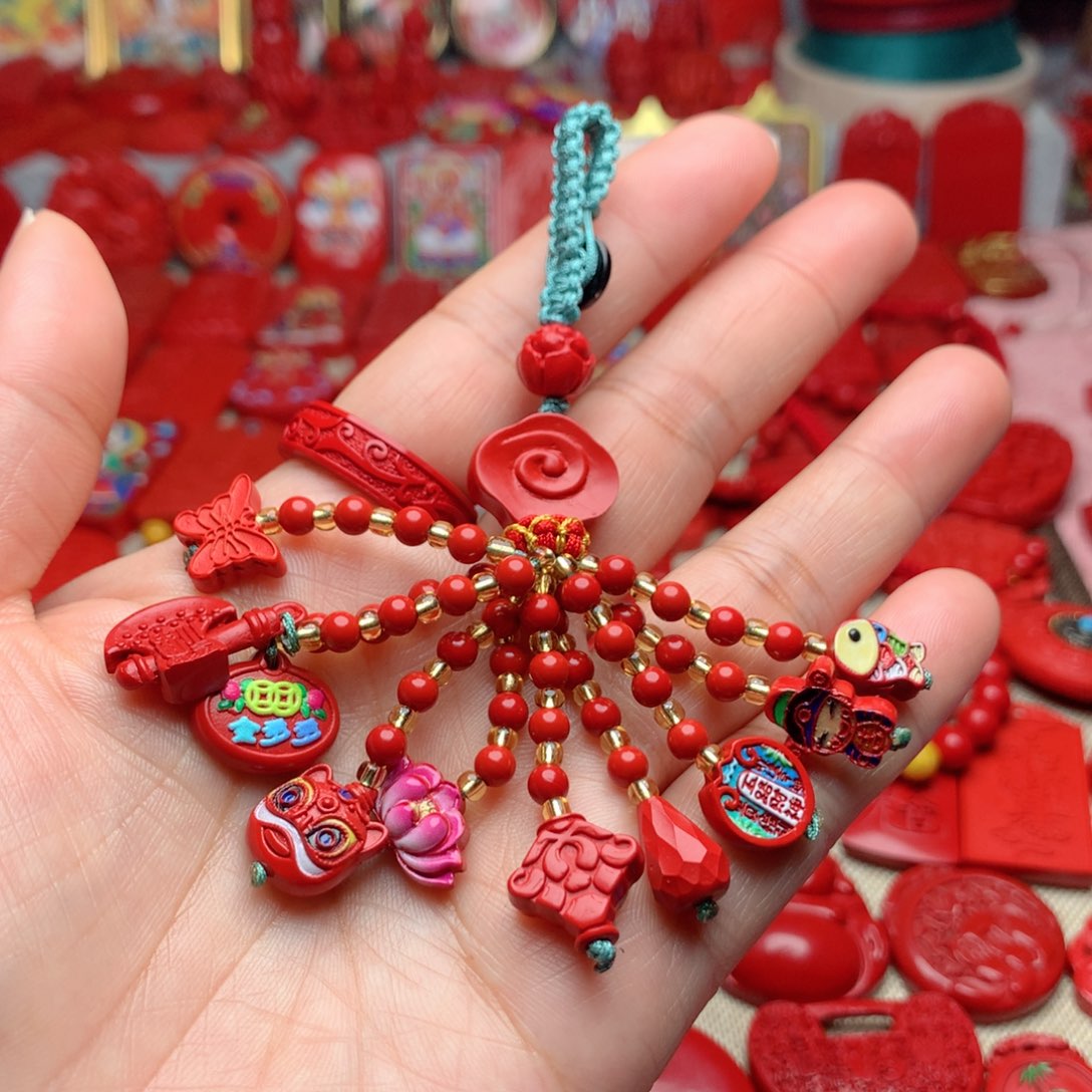 天然辰砂工艺品朱砂钥匙扣包包挂