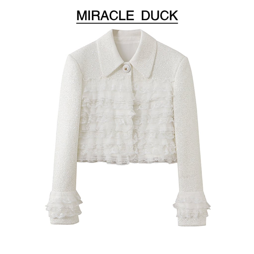 【芭提绯日】秋冬重工亮片蕾丝花边拼接小香风短外套C1362