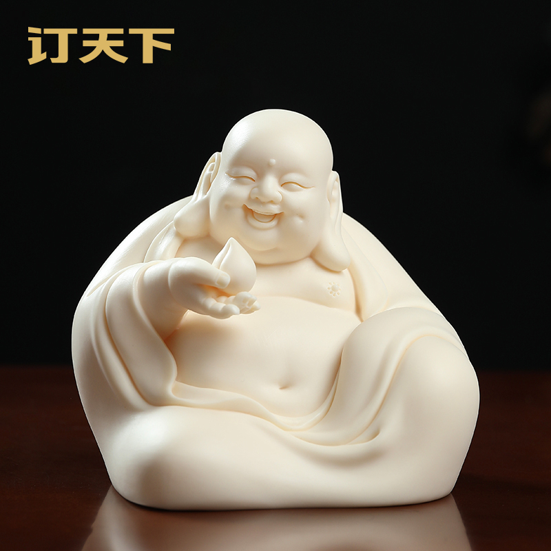 《欢喜弥勒》德化陶瓷弥勒佛摆件茶室茶桌装饰汽车中控台创意工艺品