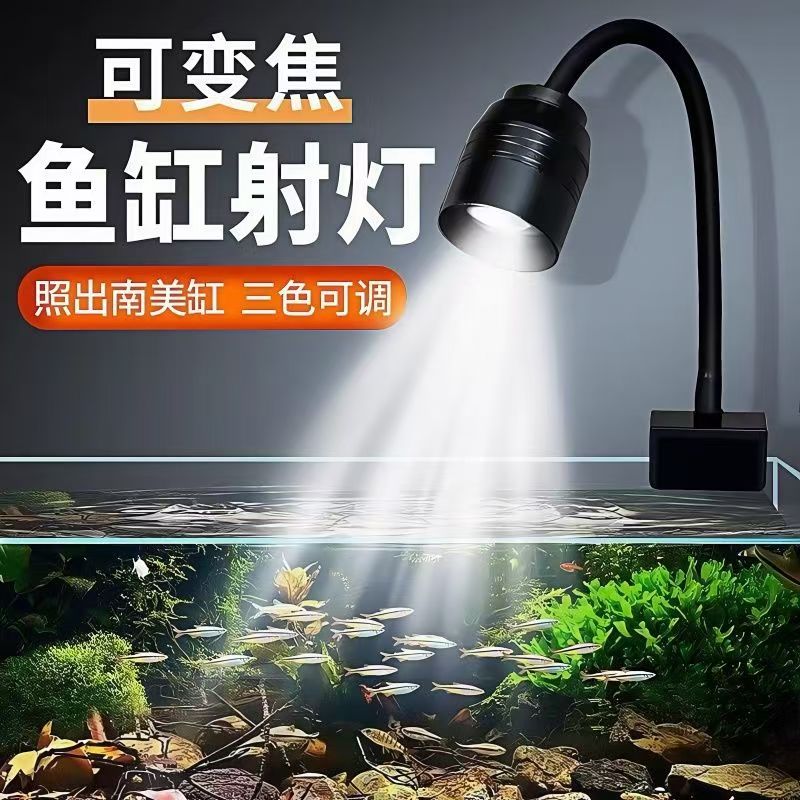 【可变焦】USB迷你鱼缸射灯南美造景水草led原生调焦照明夹子款