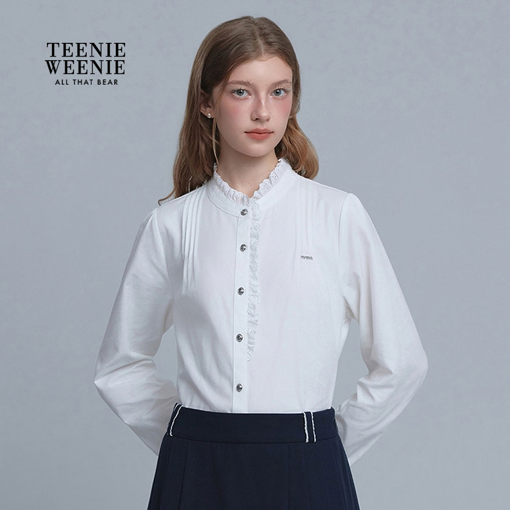 【雅琪同款】TeenieWeenie小熊衬衫优雅蕾丝高领雪纺衫TTYA254CC2B