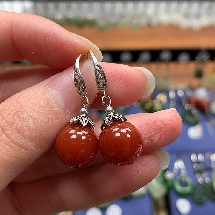 玛瑙/玉髓银S925镶嵌耳环12左右