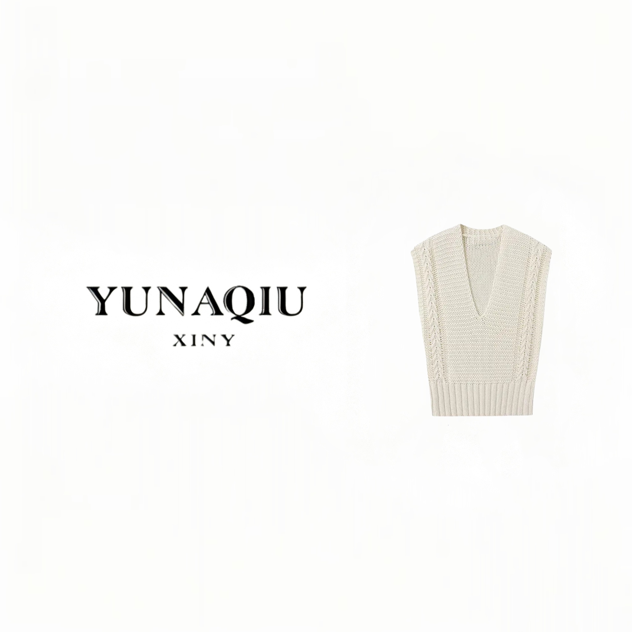 YUNAQIU-透气百搭米杏色无袖T领马甲-11883
