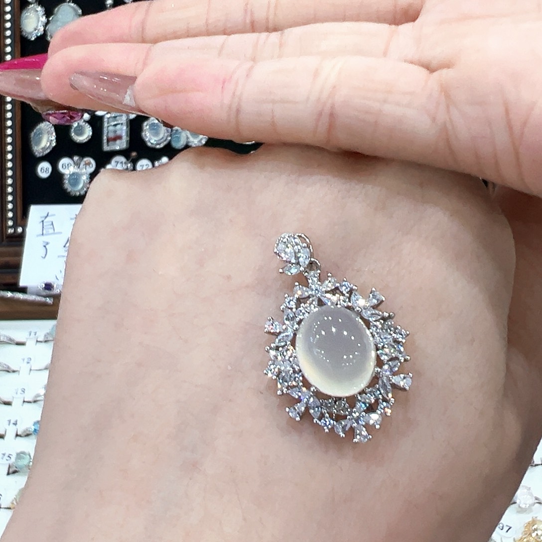 蛇纹石玉银S925镀金镶嵌戒指