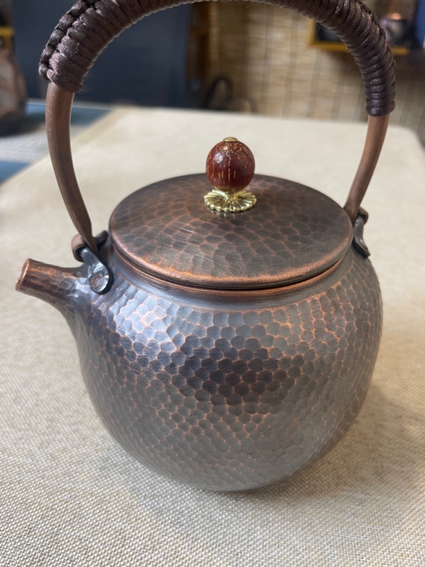 ［银盛铜器］550亳升999纯紫铜－张打手工捶纹做旧色紫铜烧水家用