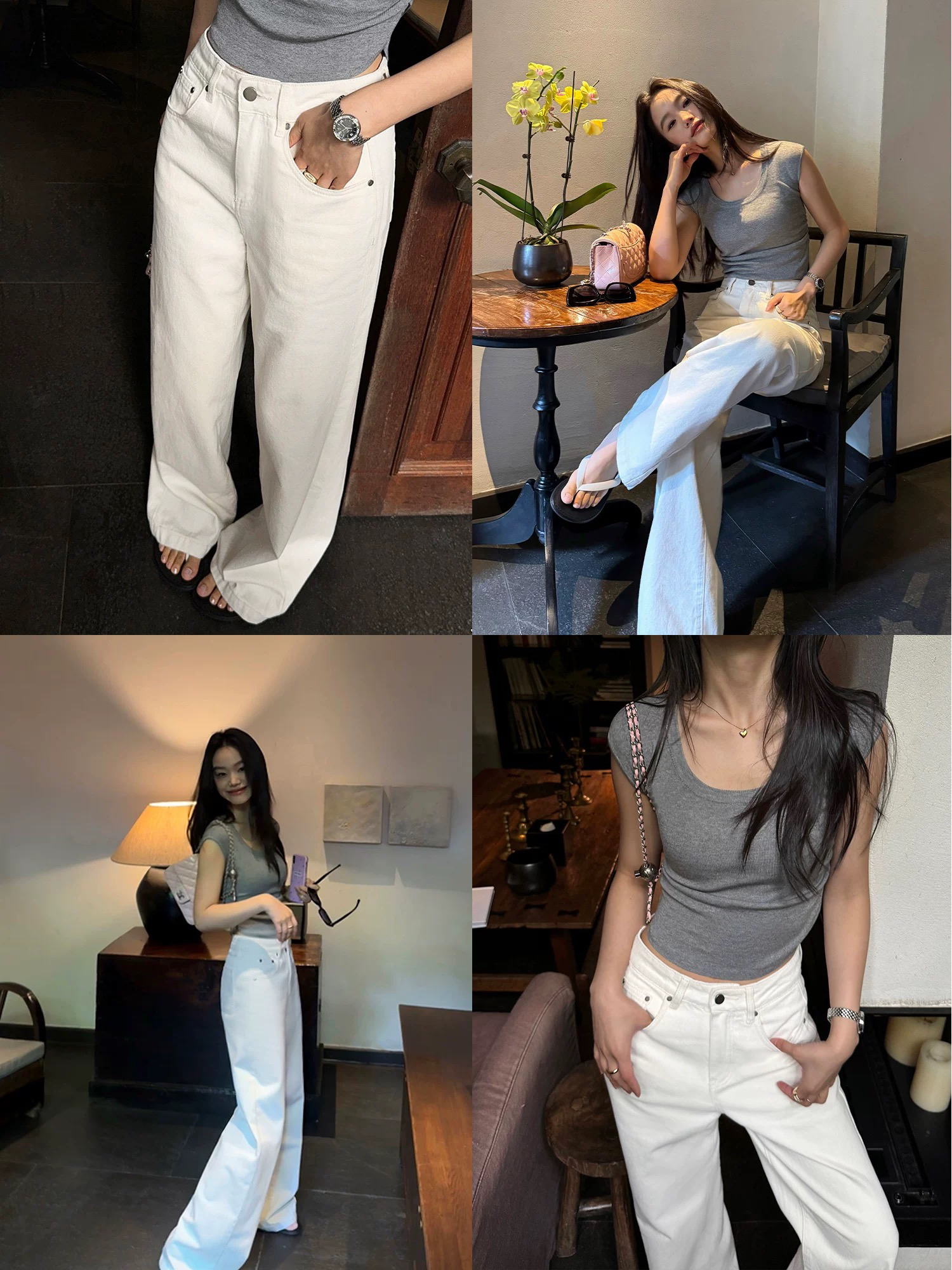 自留白牛神裤 休闲百搭宽松显瘦白色直筒牛仔阔腿裤女