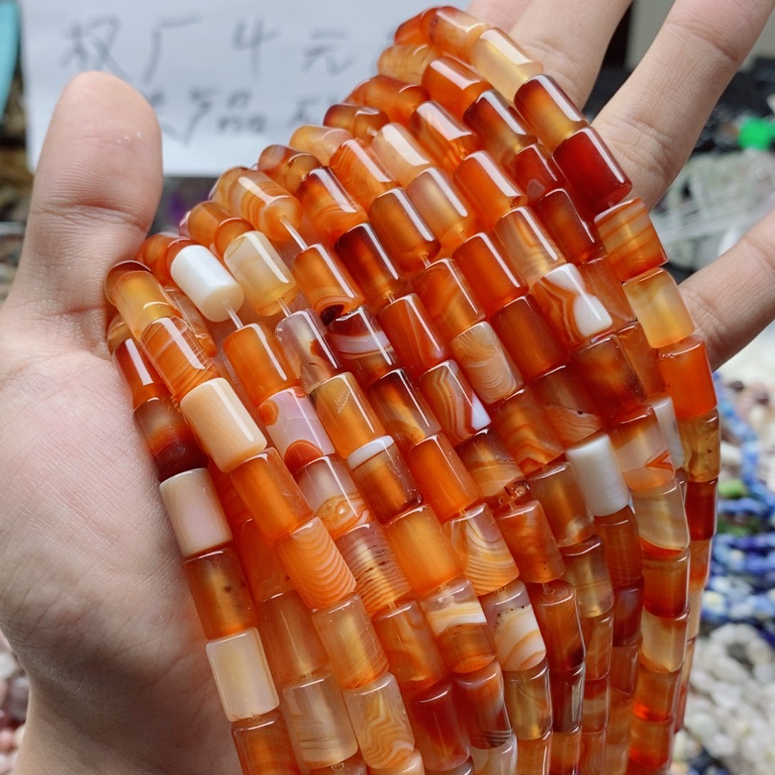 玛瑙/玉髓未镶嵌珠宝半成品一条天然12X8mm红玛瑙桶珠