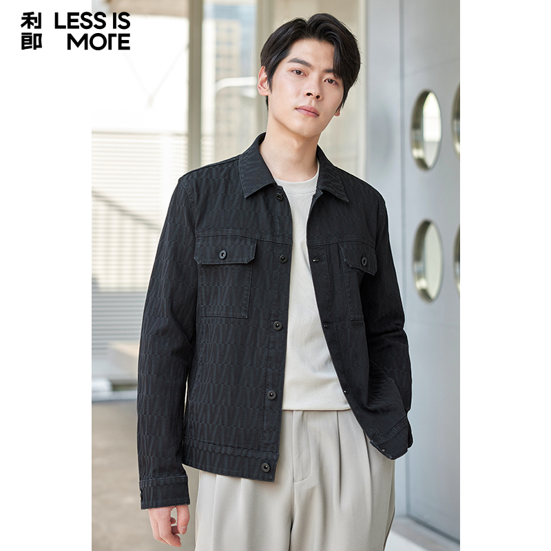 利郎【暗纹提花】春秋男装时尚百搭休闲长袖翻领修身牛仔夹克外套