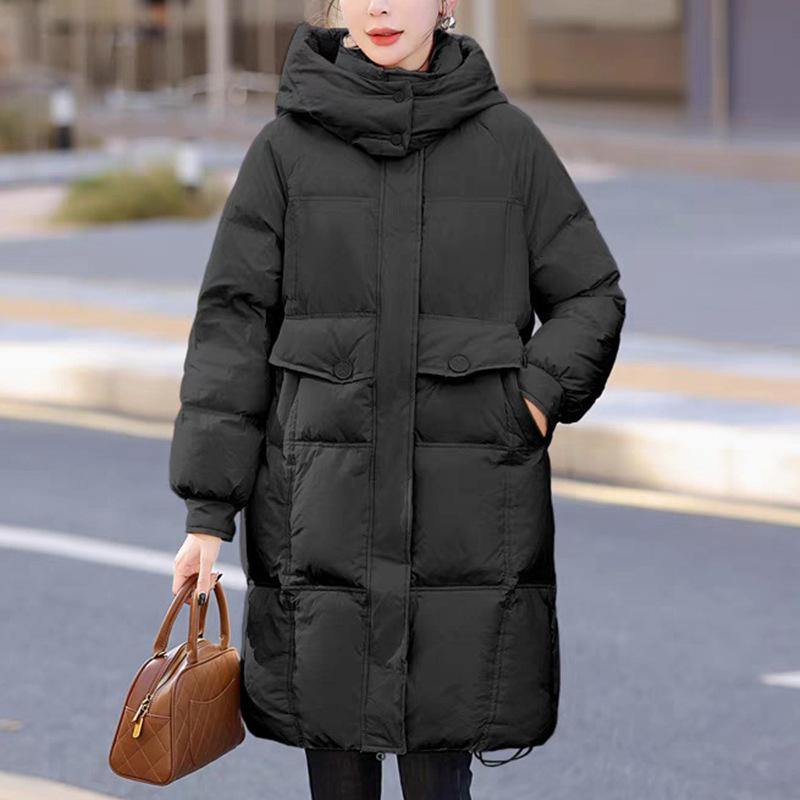 韩版白色羽绒服女冬季2025新款休闲气质加厚保暖中长外套